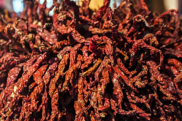 Dried Red Chillies Close Detail Showing Wrinkled Texture Bright Colors — Stock Photo, Image
