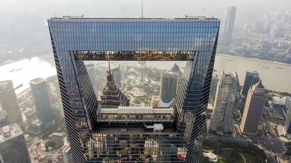China Shanghai August 2018 Window Shanghai Skyline Opener Oriental Pearl — Stock Photo, Image