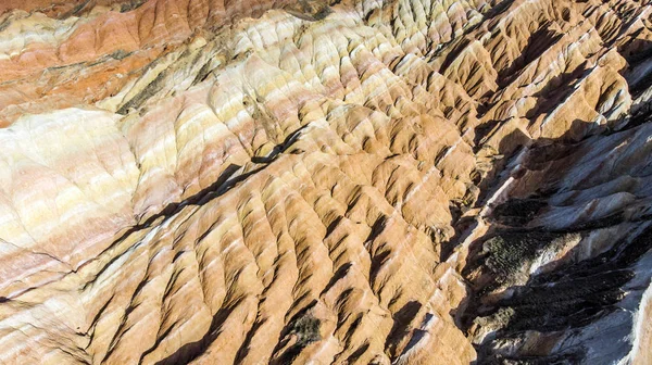 Top View Rainbow Mountains Geological Park Drone Photo Stripy Zhangye — Stock Photo, Image