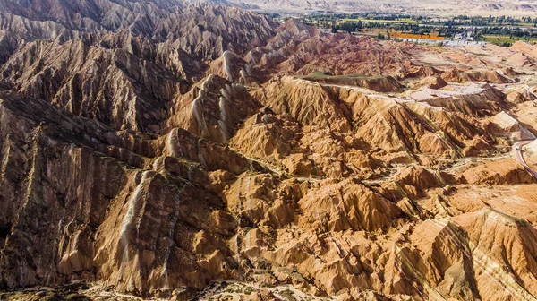 Вид Сверху Геологический Парк Rainbow Mountains Беспилотный Фотостриптиз Zhangye Danxia — стоковое фото