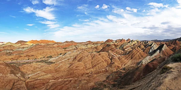 Gökkuşağı Dağlar Jeolojik Park Panorama Görünümünü Çizgili Zhangye Danxia Ilık — Stok fotoğraf