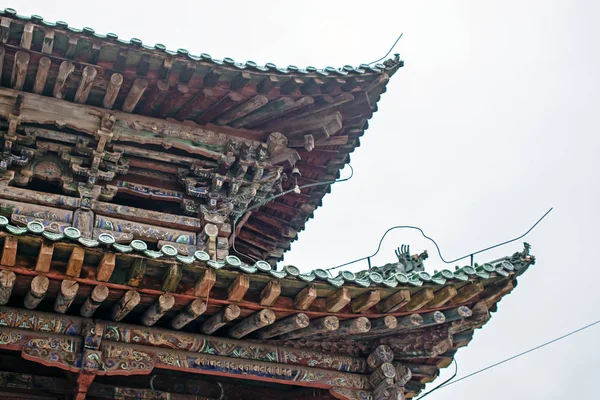 Drewniane Tradycyjne Chińskie Dach Pagoda Konstrukcja Dachu Świątyni Buddyjskiej Orientalna — Zdjęcie stockowe