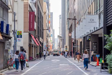 Tokyo'da yaya ve yavaş sürücü yolu merkezi görünümü.