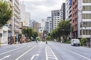 Tokyo 'daki Boş Geniş Yol. İnsanlar Karşıya Geçiyor.