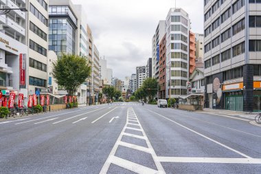 Tokyo 'daki Boş Geniş Yol. İnsanlar Karşıya Geçiyor.