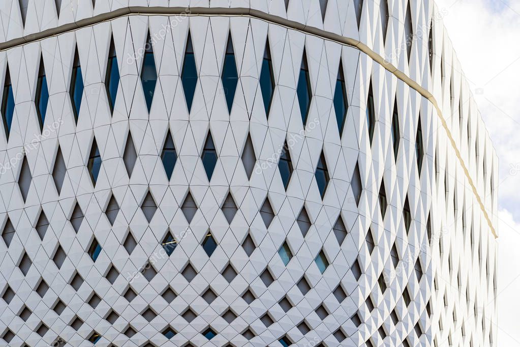 Closeup View Of White Panels And Parametric Facade.