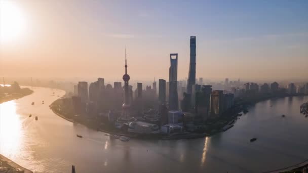 Time Lapse Hyper Lapse Luchtfoto Van Oriental Pearl Tower Financial — Stockvideo