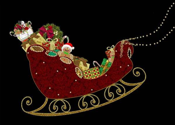 Fantasia Decorativo Santa Sleigh Ilustração Gráfica Preenchida Com Presentes Enquanto — Fotografia de Stock