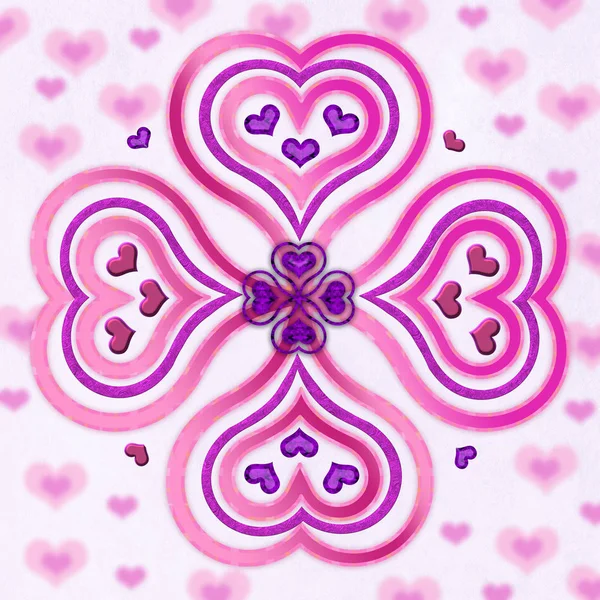 Shades of pink and purple hearts in an abstract pattern.  Background, illustration, graphic