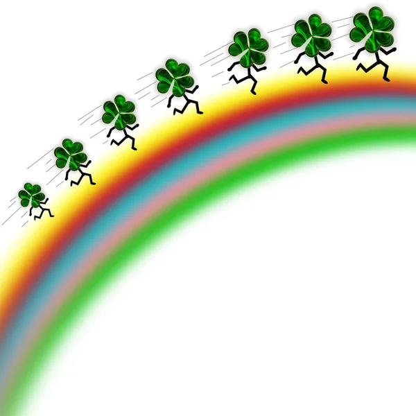 圣帕特里克节的背景与小洗发水在彩虹上赛车的概念 未应用任何文本 图形背景 — 图库照片