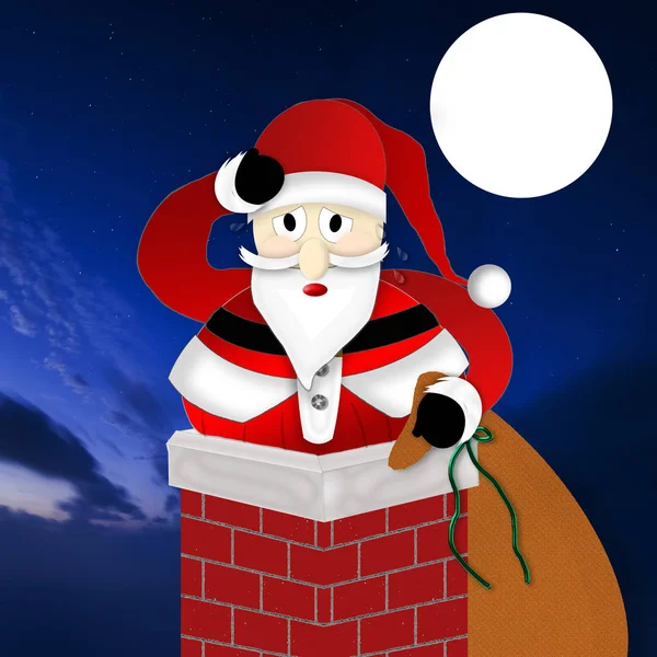 Der Dicke Weihnachtsmann Kämpft Heiligabend Darum Einen Schornstein Herunterzuhangeln — Stockfoto