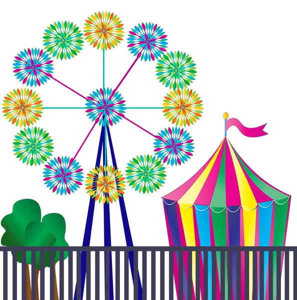 Graphic Pretpark Met Ferris Wheel Met Spinner Achtige Motieven Helder — Stockfoto