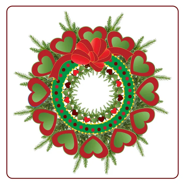 Illustrazione Grafica Una Corona Natale Unica Fatta Cuori Rami Pino — Foto Stock