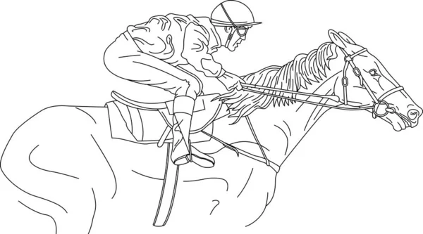 Рисунок Линии Конного Жокея Вершине Скаковой Лошади — стоковый вектор