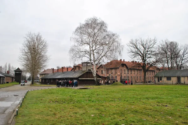 Auschwitz Birkenau Müzesi Polonya Için Ana Giriş Görünümünü — Stok fotoğraf