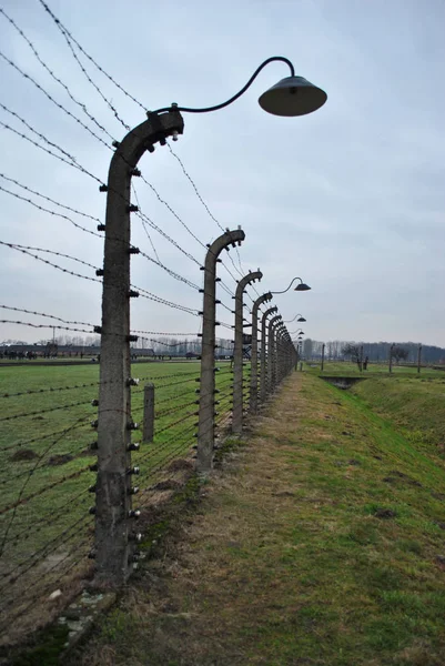 Auschwitz Birkenau Müzesi Nde Kamp Çit Polonya — Stok fotoğraf