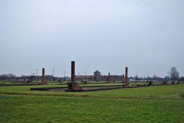 Koncentrationslägret Auschwitz Skorstenar Efter Brand Polen — Stockfoto