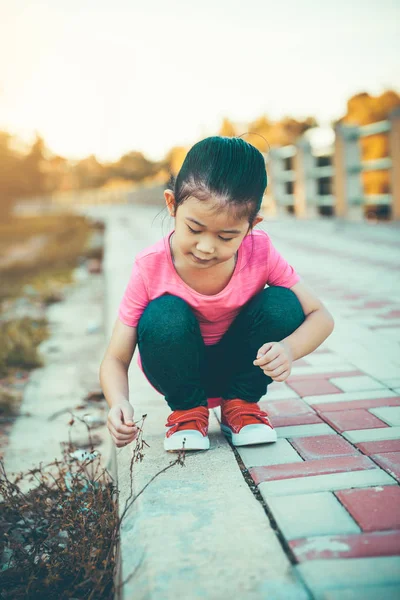 Leuke Aziatische Meisje Sportkleding Natuur Rond Openbaar Park Bewonderen Zomer — Stockfoto