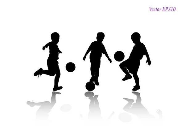 Set di bambini che giocano a calcio in studio. Isolato su sfondo bianco . — Vettoriale Stock