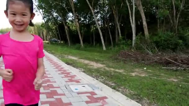 Asian Girl Runner Sportswear Jogging Park Outdoors Bright Sunlight Summer — Stock Video