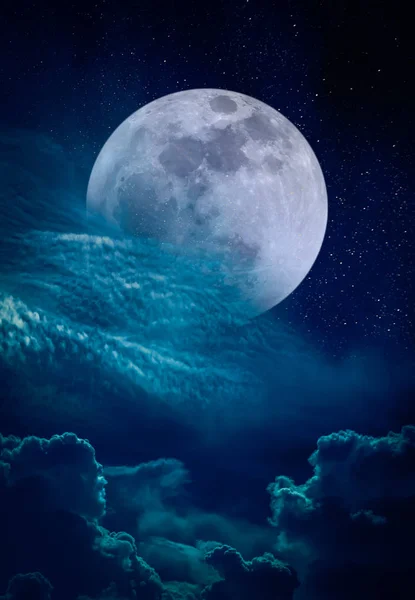 Super Księżyc Piękny Żywy Skyscape Wielu Gwiazd Krajobraz Niebo Noc — Zdjęcie stockowe