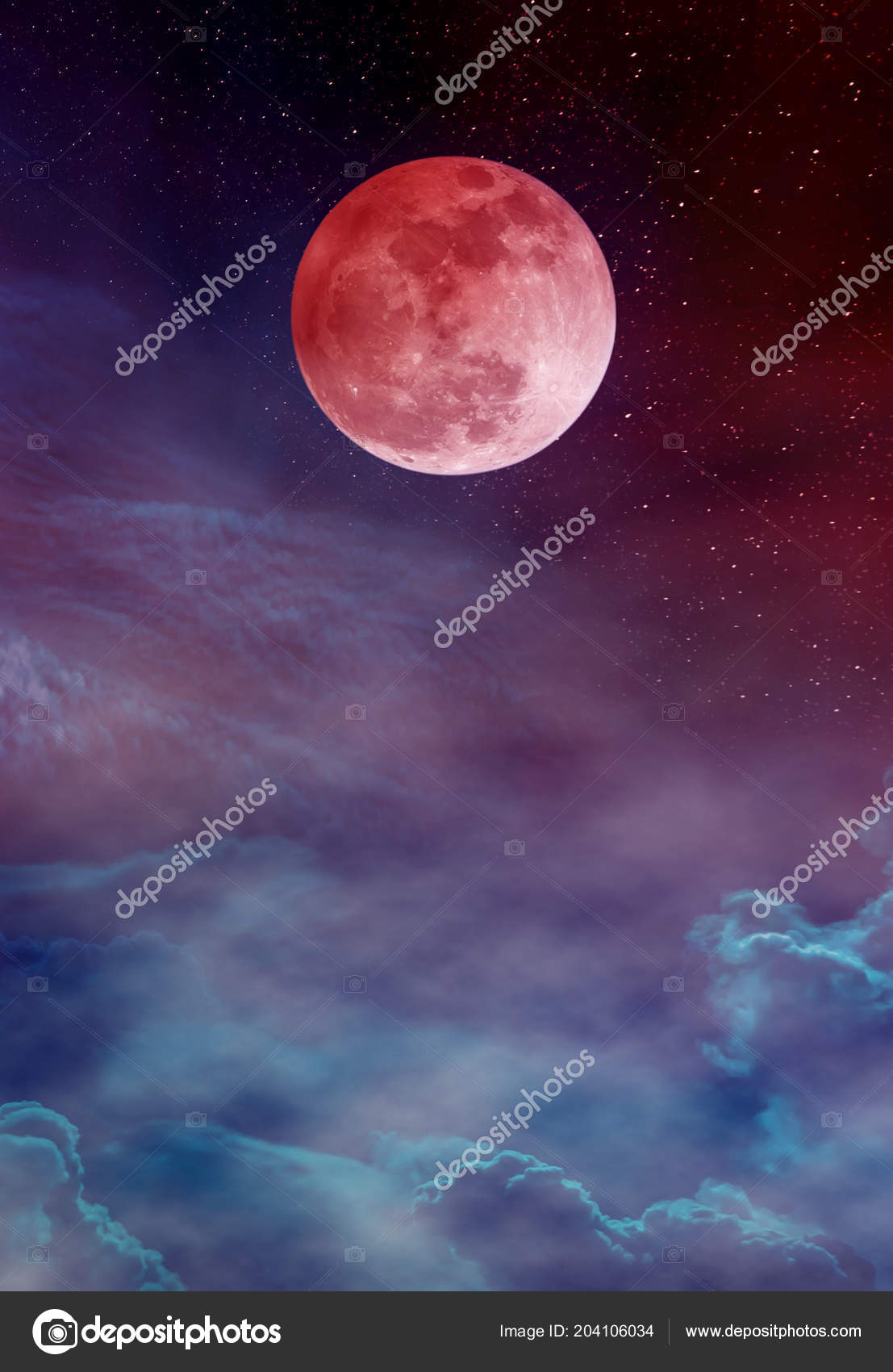 Red Moon Blood Moon Many Stars Clouds Beautiful Night Landscape Stock Photo By C Kdshutterman