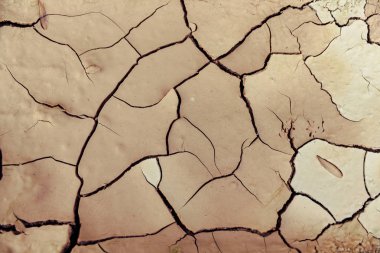 Kuraklık kırık toprağa. Toprak doku kirli ve çamur kuru. Kuru arazi. Büyük tasarım ve doku arka planı için.