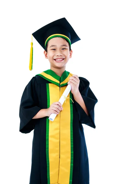 Kindergarten Graduation Asian Child Graduation Gown Holding Diploma Certificate Looking Royalty Free Stock Images