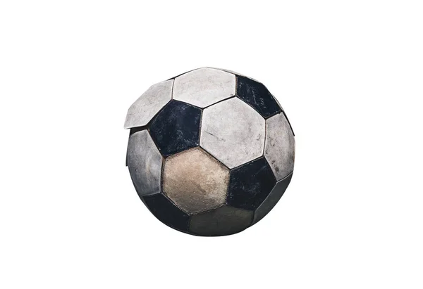 Primo Piano Pallone Calcio Vecchio Sporco Calcio Isolato Sfondo Bianco — Foto Stock