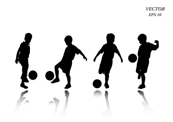 Set kind spelen voetbal. Geïsoleerd op witte achtergrond. — Stockvector