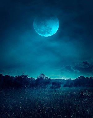 Bulutlu gece gökyüzü manzarası. Güzel parlak dolunay.