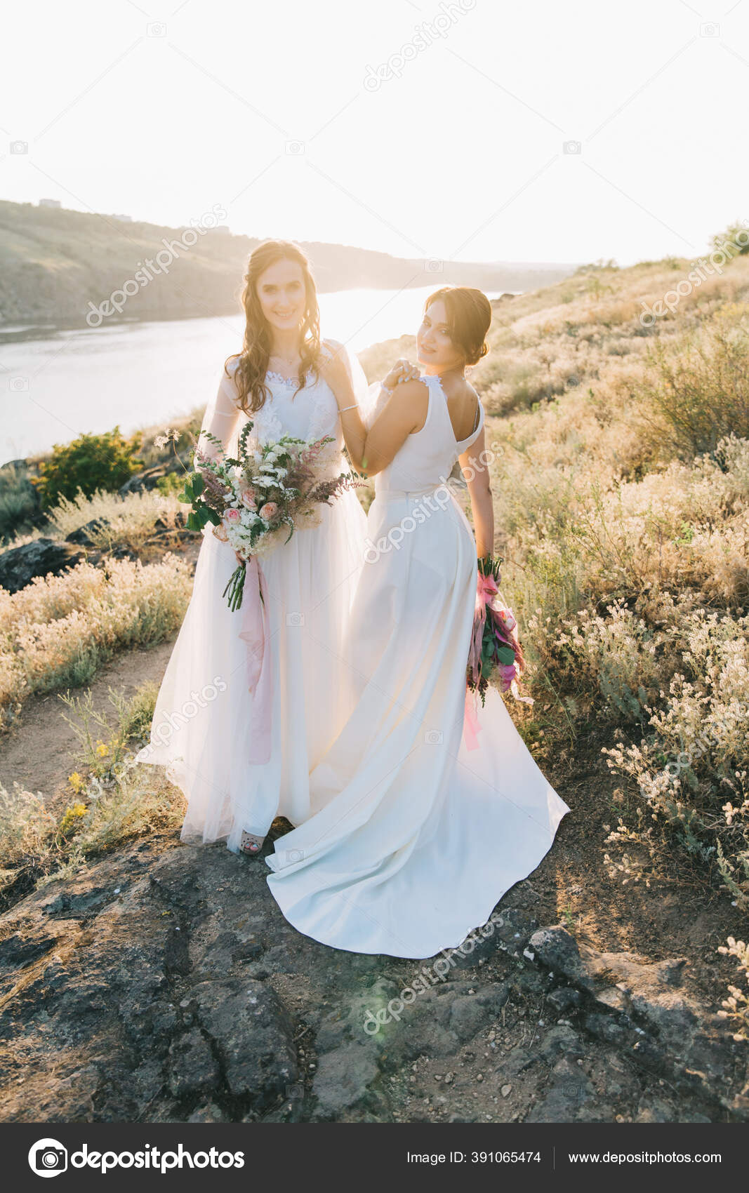Lesbian Wedding Couple White Dresses — Stock Photo © Blokhin_Oleg