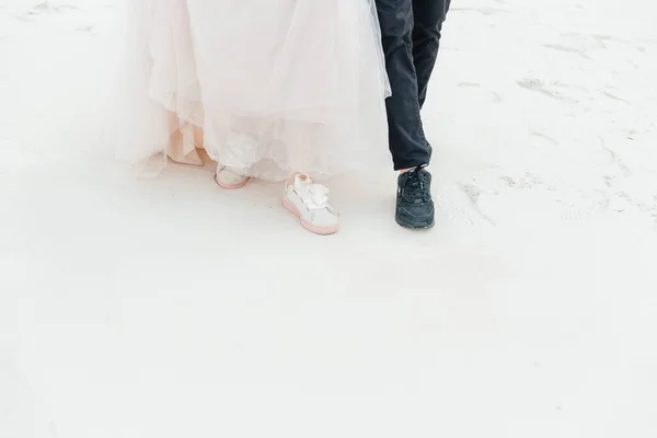 Love Story Una Bella Coppia Abito Sposa Rosa Lusso Con — Foto Stock