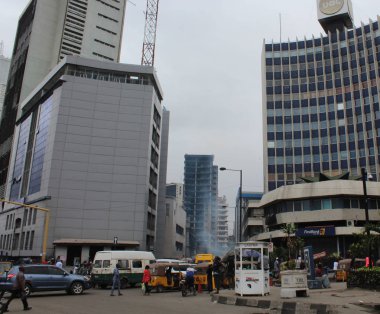 7th September 2019 . Lagos Nigeria. Editorial image of people crossing the street at CMS , Marina junction. clipart