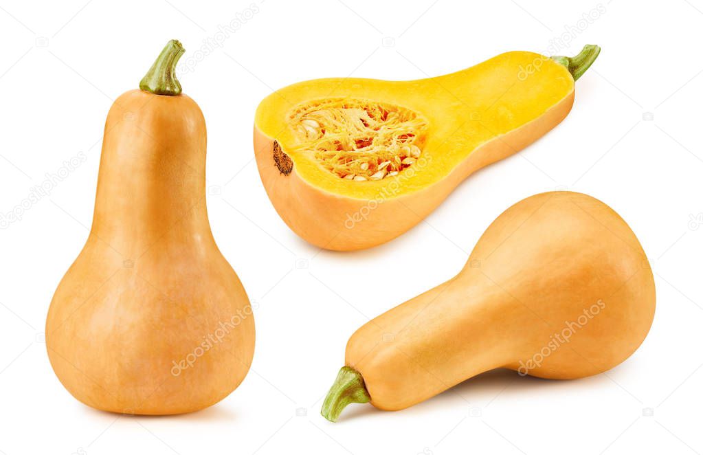 Butternut pumpkin and slice clipping path