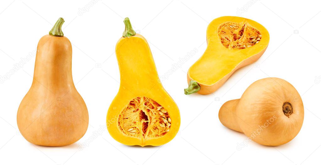 Butternut pumpkin and slice clipping path