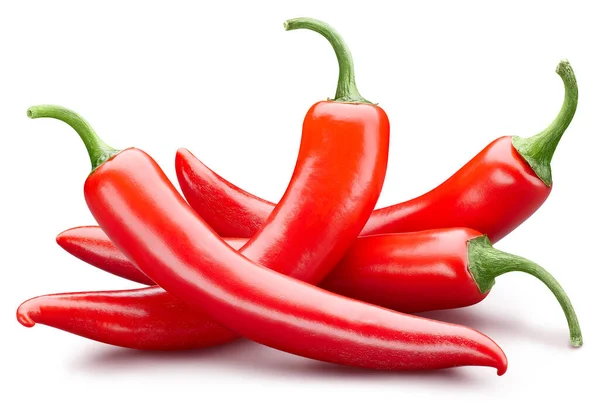 Rode Hete Chili Pepers Geïsoleerd Witte Achtergrond Stapel Pepers Chili — Stockfoto