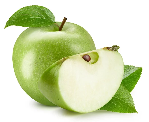 Grönt Äpple Apple Isolerad Vit Bakgrund Apples Klippväg — Stockfoto