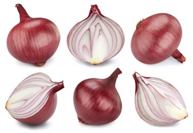 Olgun bütün soğan sebzesi ve beyaz arka planda yarı izole.