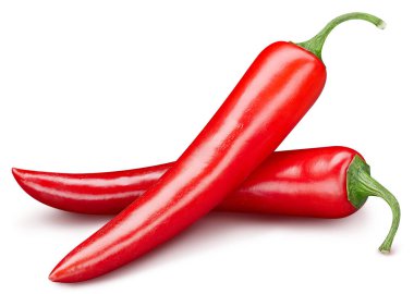 Biberler kırmızı biber dolu makro beyaz izole edilmiş gıda malzemesi. Acı kırmızı biber. Acı kırmızı biberler kırpılıyor.