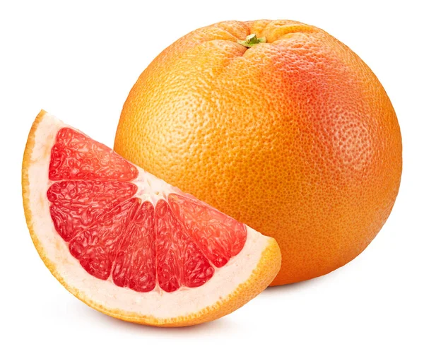 グレープフルーツ柑橘類の果物 グレープフルーツの完全なマクロは 白の絶縁体上の食品成分を撃つ クリッピングパスグレープフルーツ — ストック写真