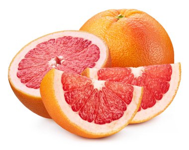 Beyaz arka planda izole edilmiş organik greyfurt. Greyfurdun tadına bak. Kırpma yolu ile tam alan derinliği