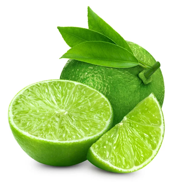 Lime Half Leaves White Background Lime Citrus Fruit Clipping Path — Stock Photo, Image