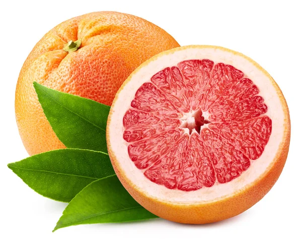 Grapefruit Met Helft Witte Achtergrond Pompelmoezen Pompelmoezen — Stockfoto