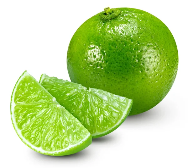 Lime Isolerad Vit Bakgrund Lime Citrus Frukt Klippning Väg Kalk — Stockfoto