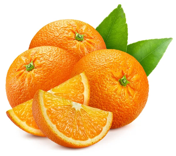 葉でオレンジを味わいなさい 白色の背景に分離された有機オレンジ クリッピングパスを持つフィールドの完全な深さ — ストック写真