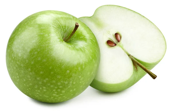Grön Äppelfrukt Apple Isolerad Vit Bakgrund Grapefruktklippningsbana — Stockfoto