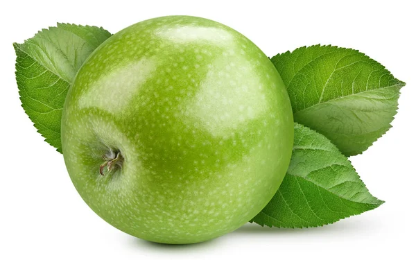 Zelené Jablko Čerstvé Organické Jablko Listy Izolovanými Bílém Pozadí Jablko — Stock fotografie