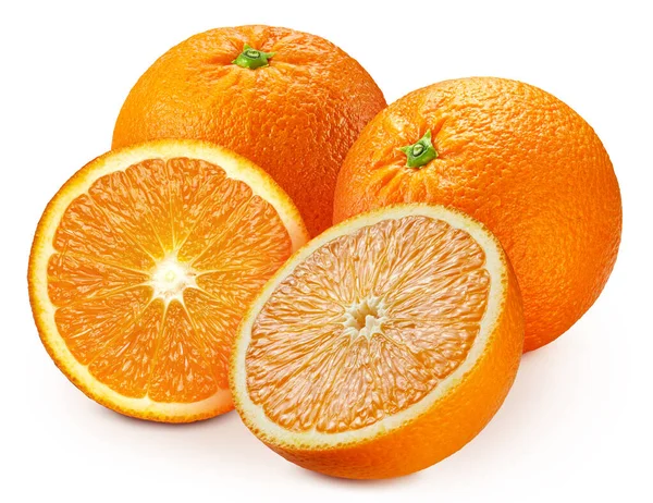 Grupa Dojrzała Pomarańcza Izolowana Białym Tle Ścieżką Wycinania Pełna Głębokość — Zdjęcie stockowe
