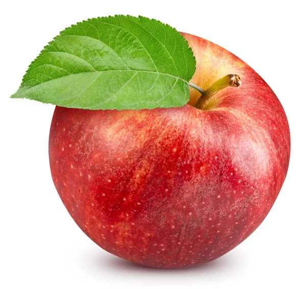 Rode Appel Verse Biologische Rode Appel Met Bladeren Geïsoleerd Witte — Stockfoto